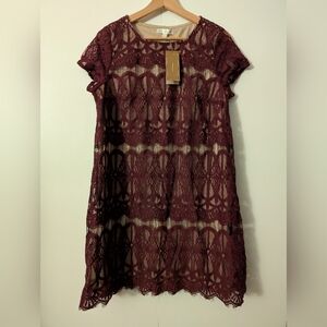 Francesca's Love Fire Sosstonela Lace Sheath Dress in Wine Fir Burgundy